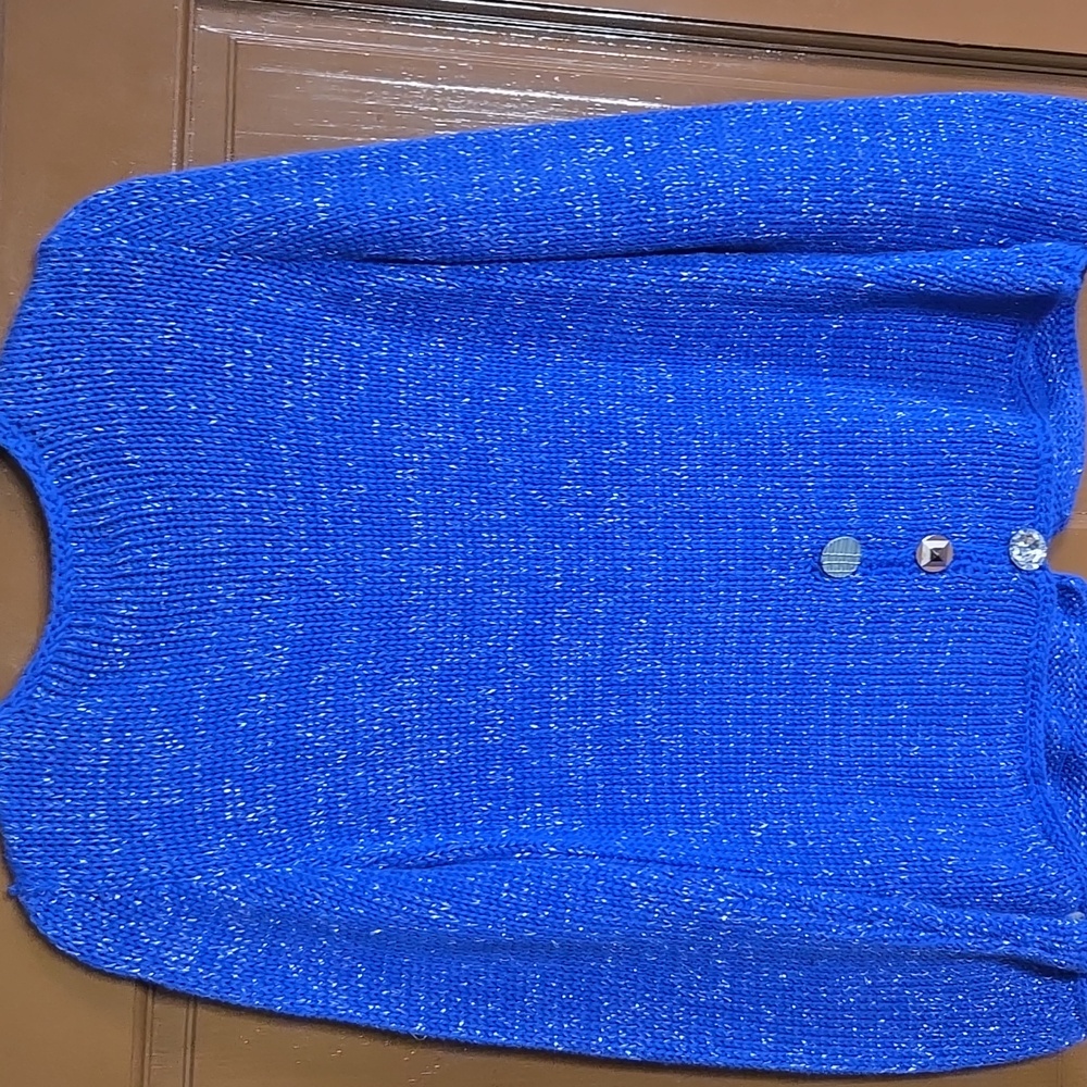 Pure Handknit-Royal blue sweater with each button different down front Sz - Picture 11 of 13